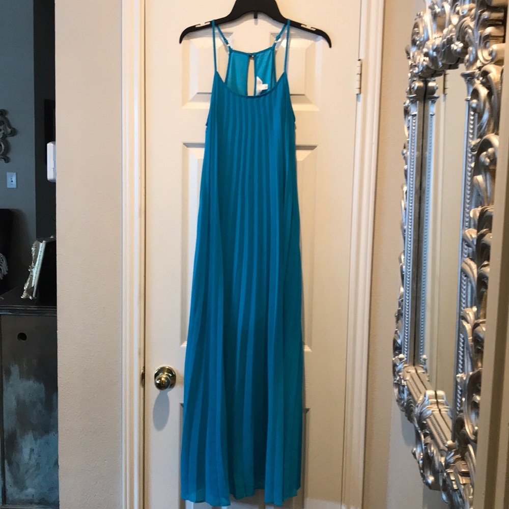Blue Pleated Maxi Dress